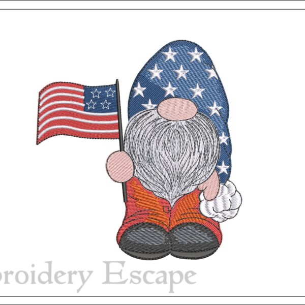 Patriotic gnome embroidery design