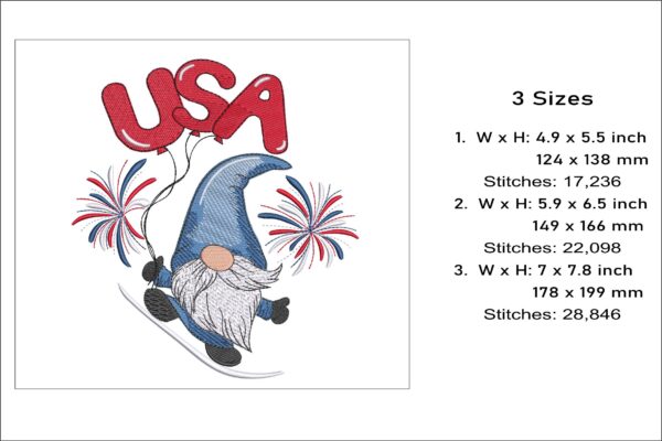 USA Gnome embroidery design