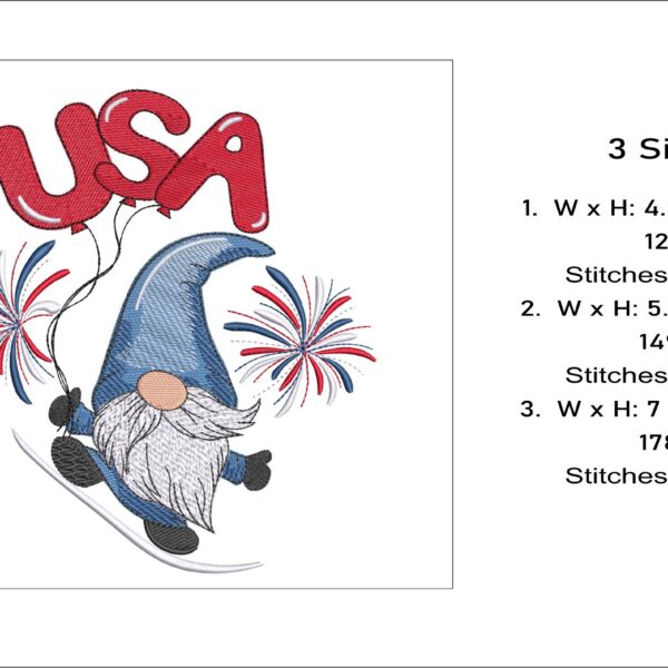 USA Gnome embroidery design