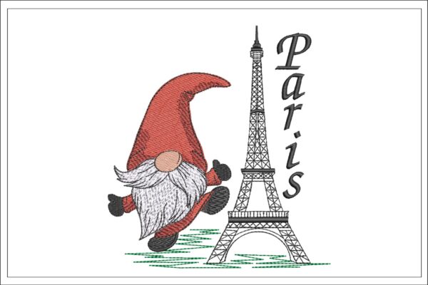 Gnome Paris Eiffel Tower embroidery design