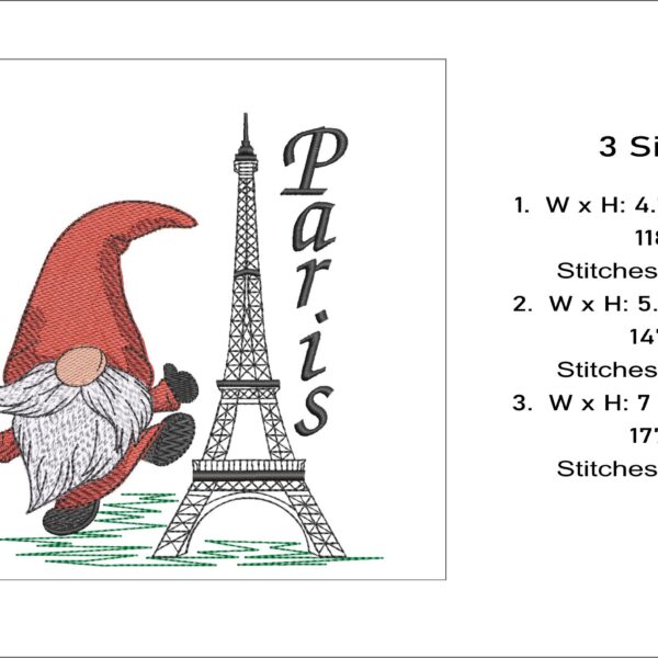 Gnome Paris Eiffel Tower embroidery design