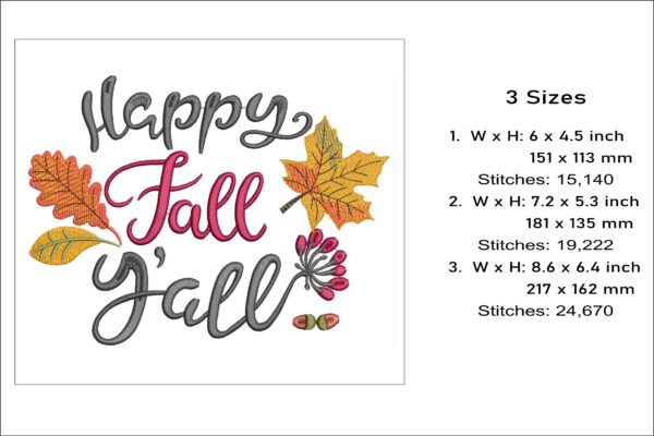 Happy Fall Y'all embroidery design