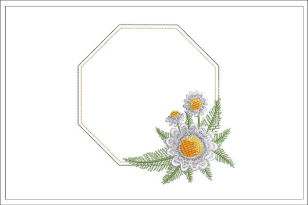 Daisies monogram frame embroidery design