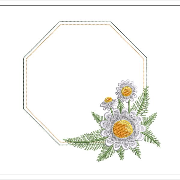 Daisies monogram frame embroidery design