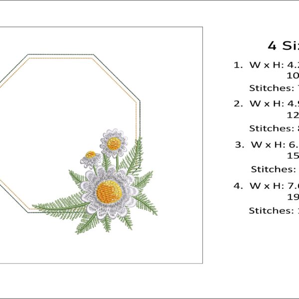 Daisies monogram frame embroidery design