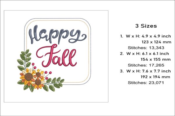 Happy Fall Sunflowers embroidery design