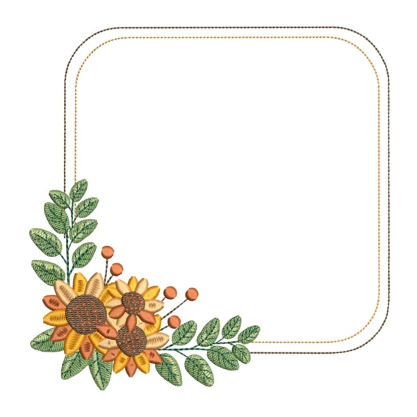 Monogram frame embroidery design 3 - sunflowers embroidery pattern