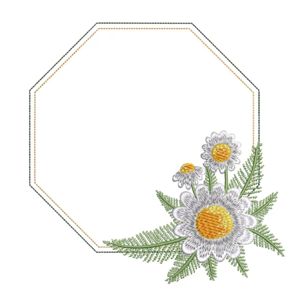 Monogram frame embroidery design - daisies embroidery design