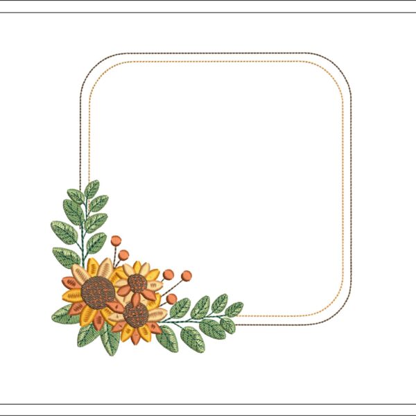 Sunflowers monogram frame embroidery design