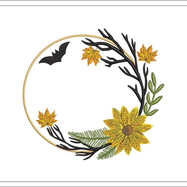 Autumn wreath embroidery design