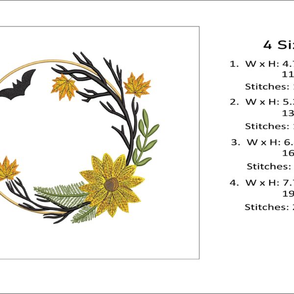 Autumn wreath embroidery design