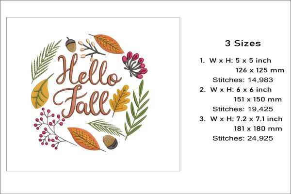 Hello Fall embroidery design