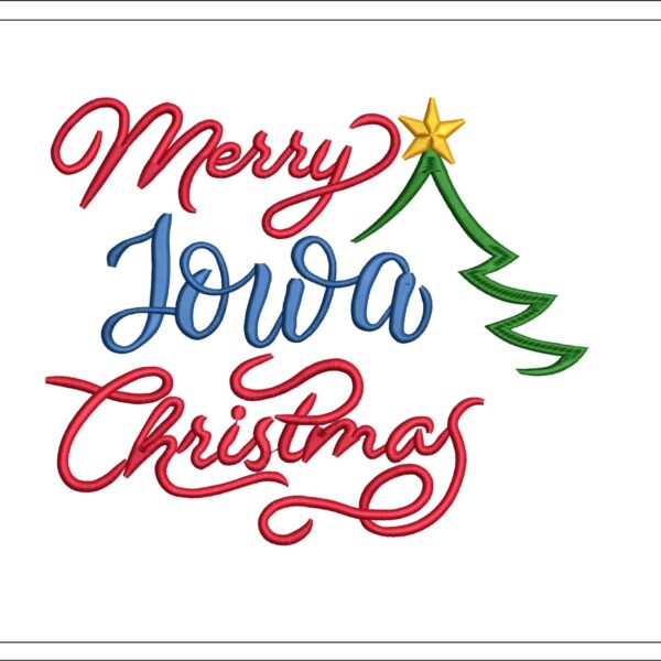 Merry Iowa Christmas embroidery design