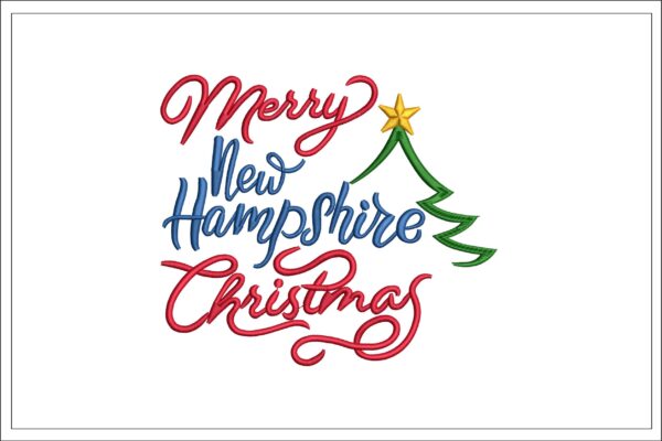 Merry New Hampshire Christmas embroidery design