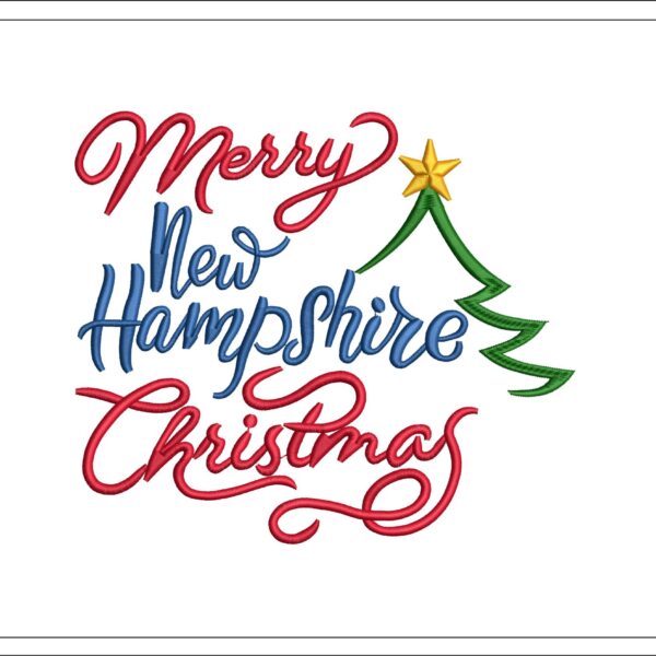 Merry New Hampshire Christmas embroidery design