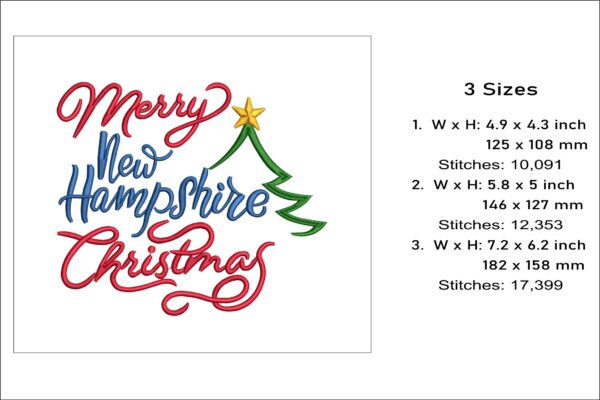 Merry New Hampshire Christmas embroidery design