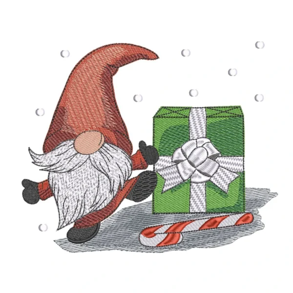 Christmas Gnome Embroidery Design 9- Gnome With Gift Pattern