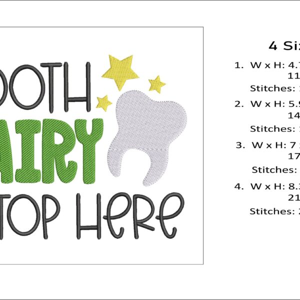 Tooth Fairy Stop Here embroidery design