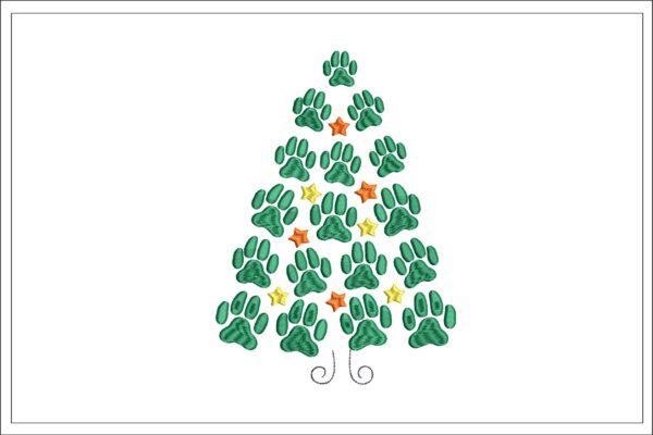 Dog Paw Christmas Tree embroidery design