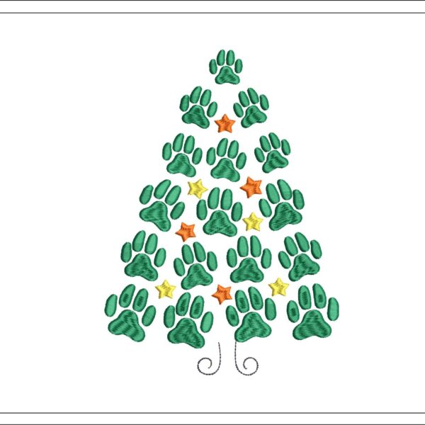 Dog Paw Christmas Tree embroidery design