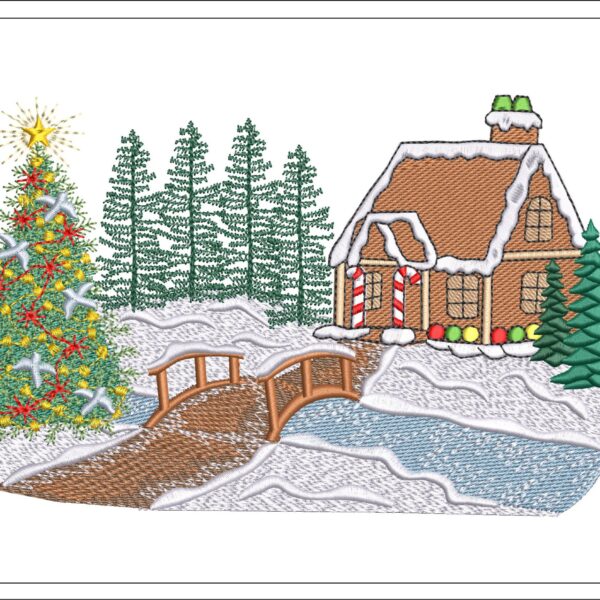 Winter scene embroidery design