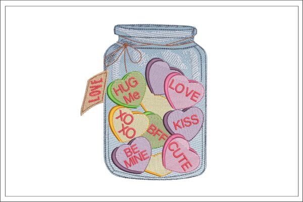 Candy hearts jar embroidery design