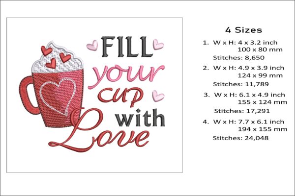 Fill Your Cup With Love embroidery design