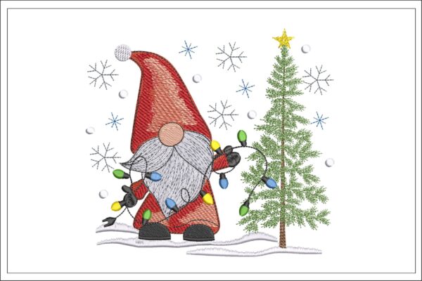 Gnome with Christmas tree embroidery design