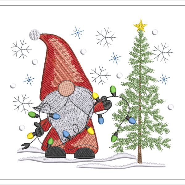 Gnome with Christmas tree embroidery design