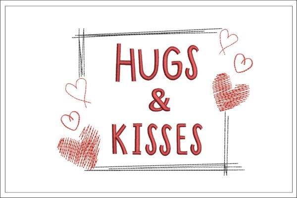 Hugs and kisses embroidery design