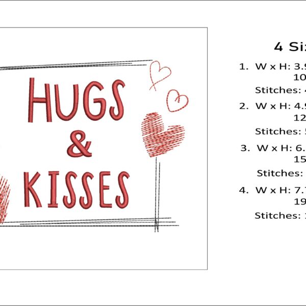 Hugs and kisses embroidery design