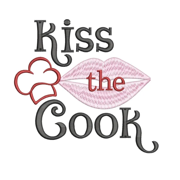 Kiss the cook embroidery design
