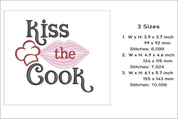 Kiss the cook embroidery design