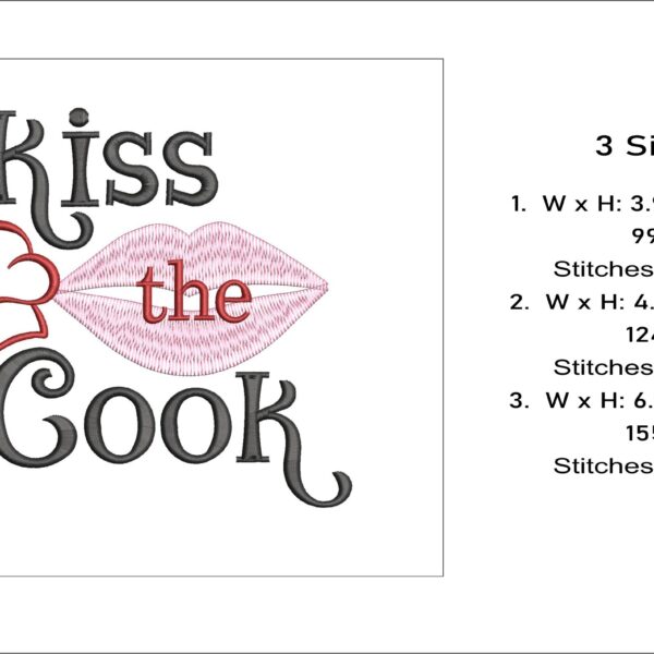 Kiss the cook embroidery design