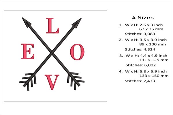 Love arrows embroidery design