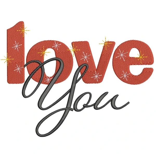 Love you embroidery design - sparkling love embroidery pattern Love you embroidery design - sparkling love embroidery pattern