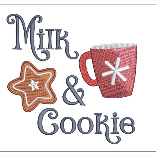 Milk and cookie embroidery design