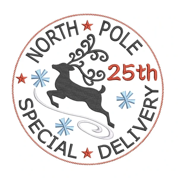 North Pole embroidery design - special delivery embroidery design - Christmas stamp embroidery - deer embroidery