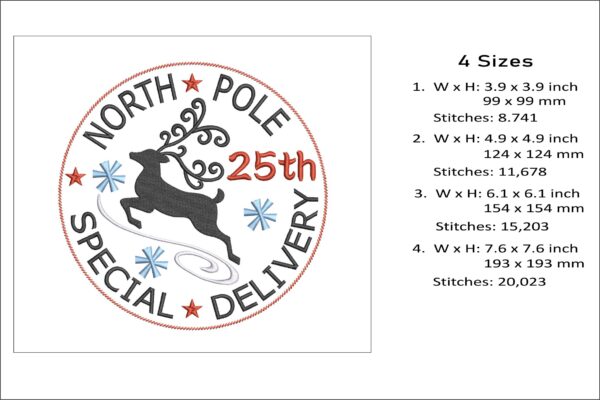 North Pole special delivery embroidery design