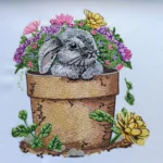 Bunny With Flowers Embroidery Design- Cute Rabbit In The Pot