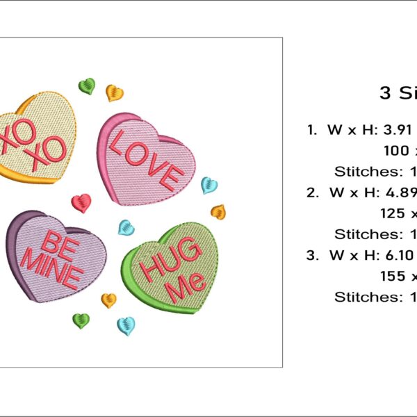 Candy Hearts Message Embroidery Design