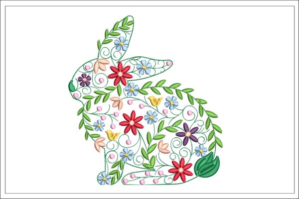 Floral Bunny Embroidery Design