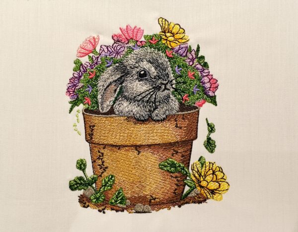 Cute bunny in the pot embroidery design