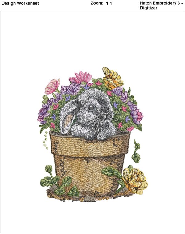 Cute bunny in the pot embroidery design