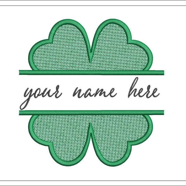 Split Clover Name Frame Embroidery Design