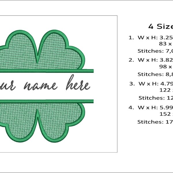 Split Clover Name Frame Embroidery Design