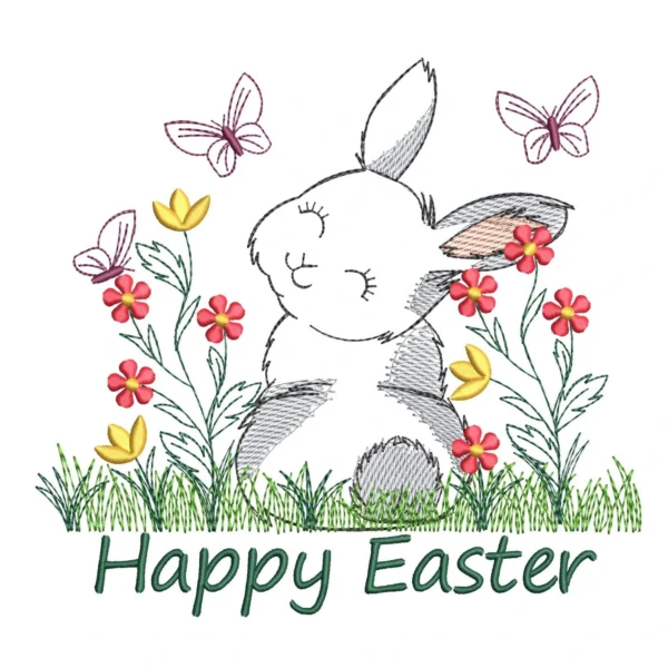 Cute bunny embroidery design - happy Easter embroidery pattern 1