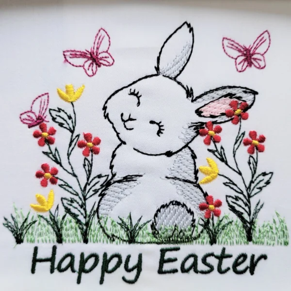 Cute bunny embroidery design - happy Easter embroidery pattern