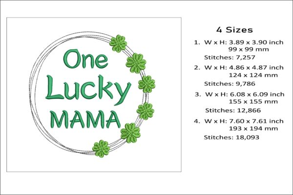 One lucky mama embroidery design