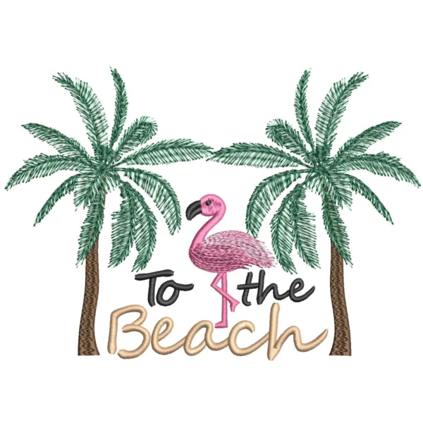 To the beach embroidery design - pink flamingo embroidery - palm tree embroidery design